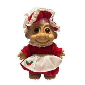 Vintage Russ Mrs. Claus Christmas Troll Doll In Red Dress & Bonnet 8"